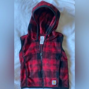 Carhartt Fleece Infant Toddler 6M Hooded Zipper Vest Red Plaid